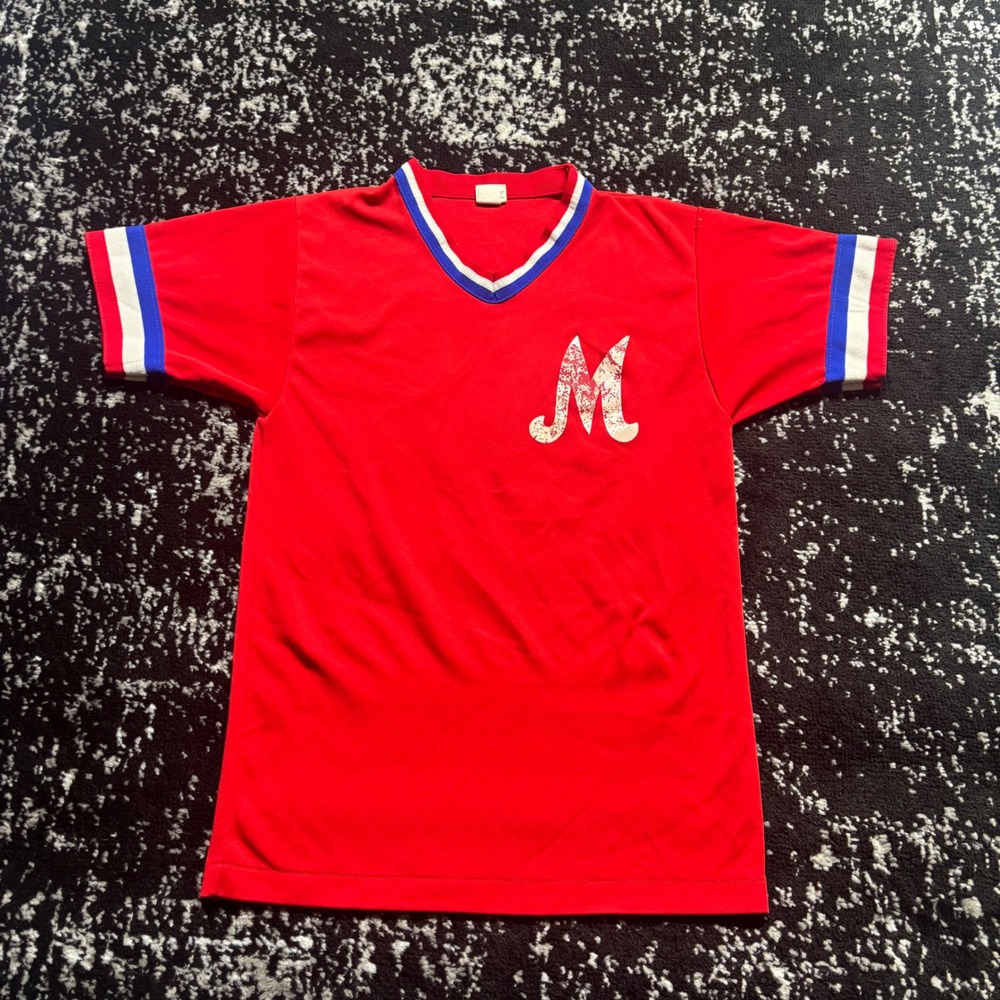 Vintage 50s 60s Mason Athletic Jersey Red Choate 12 USA Made V-Neck Shirt M